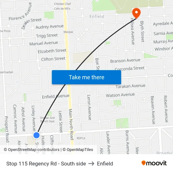 Stop 115 Regency Rd - South side to Enfield map