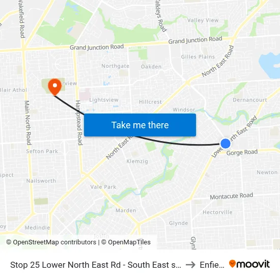 Stop 25 Lower North East Rd - South East side to Enfield map