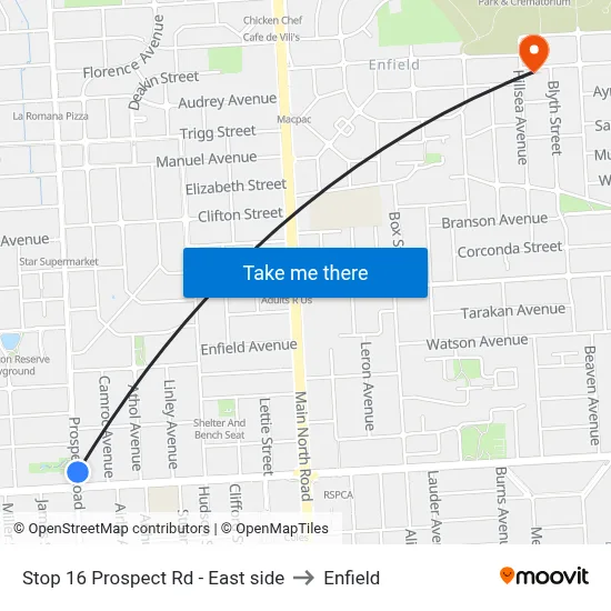 Stop 16 Prospect Rd - East side to Enfield map