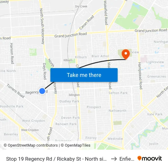 Stop 19 Regency Rd / Rickaby St - North side to Enfield map