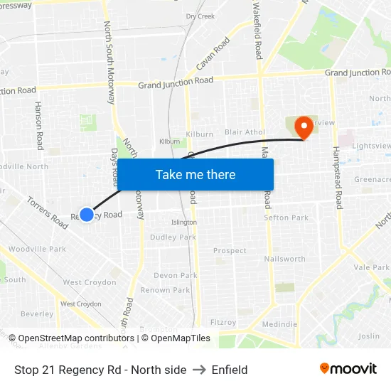 Stop 21 Regency Rd - North side to Enfield map
