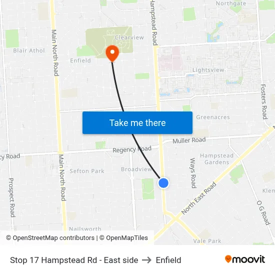 Stop 17 Hampstead Rd - East side to Enfield map
