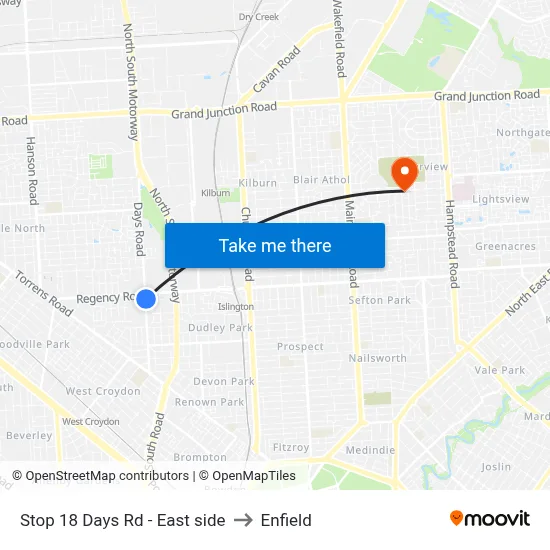 Stop 18 Days Rd - East side to Enfield map