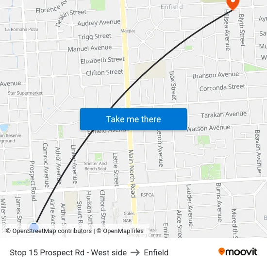 Stop 15 Prospect Rd - West side to Enfield map