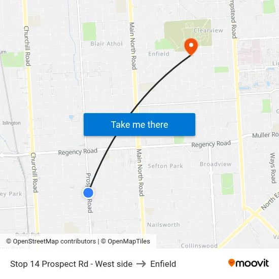 Stop 14 Prospect Rd - West side to Enfield map