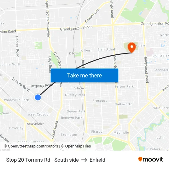 Stop 20 Torrens Rd - South side to Enfield map