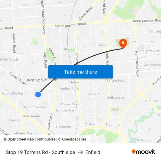 Stop 19 Torrens Rd - South side to Enfield map
