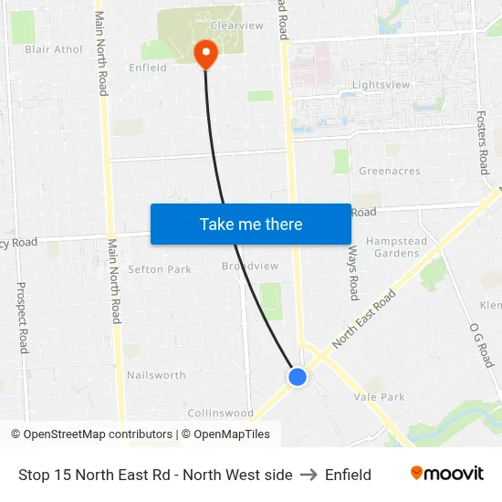Stop 15 North East Rd - North West side to Enfield map