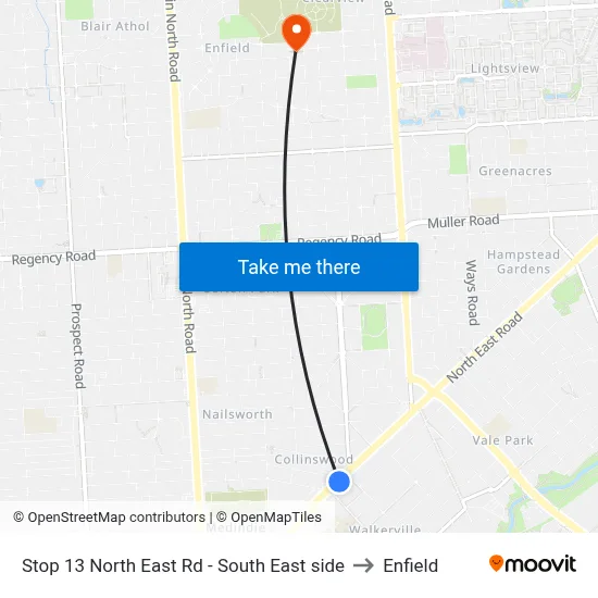 Stop 13 North East Rd - South East side to Enfield map