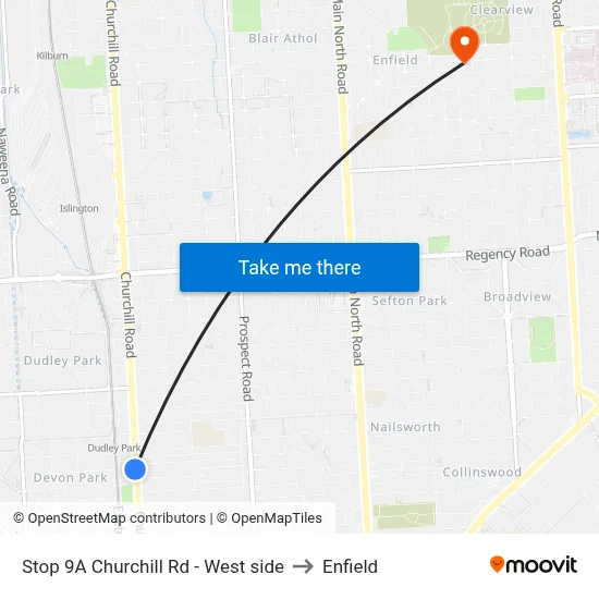 Stop 9A Churchill Rd - West side to Enfield map
