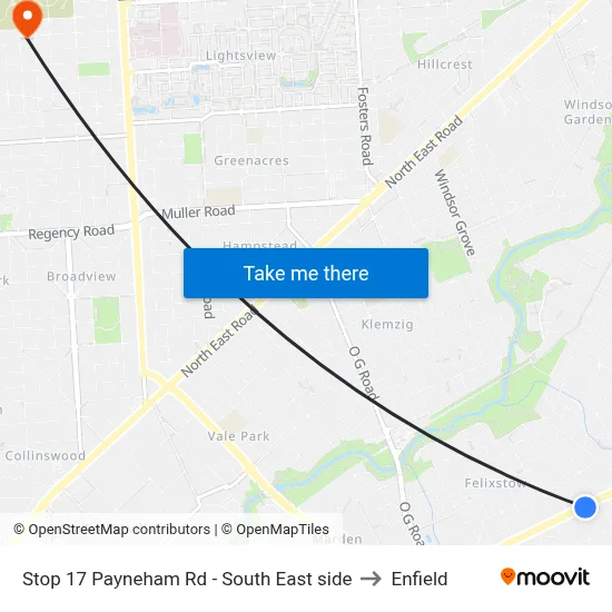 Stop 17 Payneham Rd - South East side to Enfield map