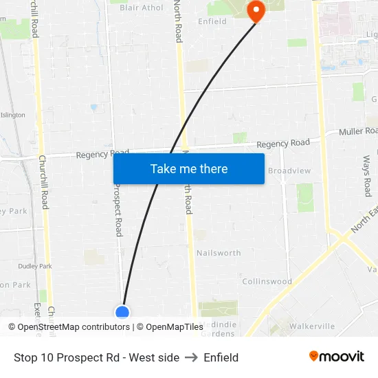 Stop 10 Prospect Rd - West side to Enfield map