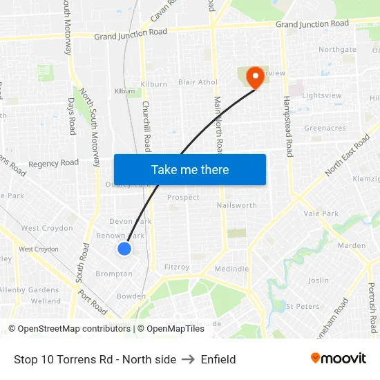 Stop 10 Torrens Rd - North side to Enfield map