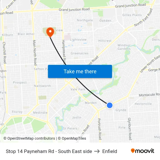 Stop 14 Payneham Rd - South East side to Enfield map