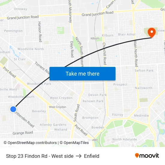 Stop 23 Findon Rd - West side to Enfield map