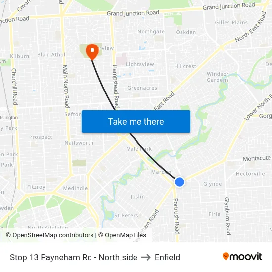 Stop 13 Payneham Rd - North side to Enfield map