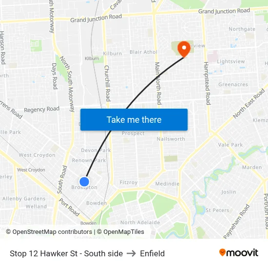 Stop 12 Hawker St - South side to Enfield map