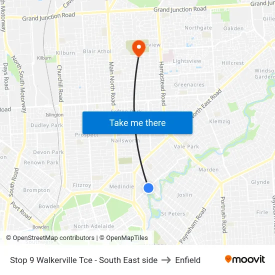 Stop 9 Walkerville Tce - South East side to Enfield map