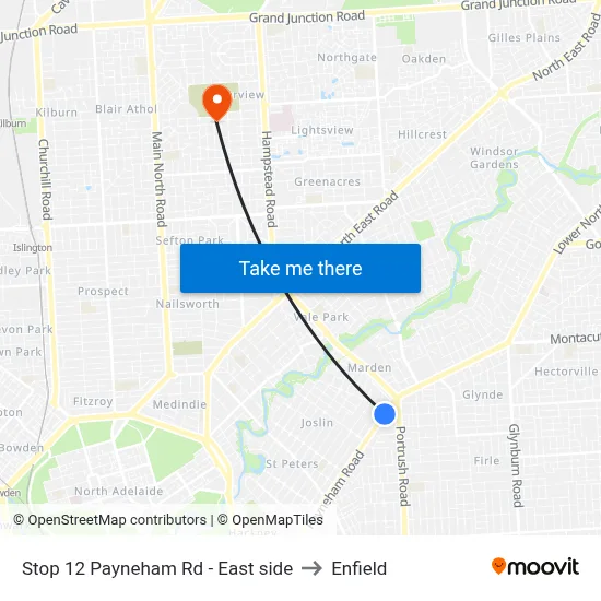 Stop 12 Payneham Rd - East side to Enfield map