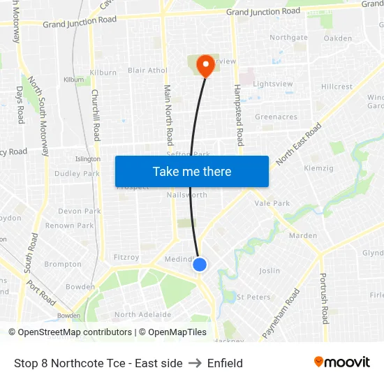 Stop 8 Northcote Tce - East side to Enfield map