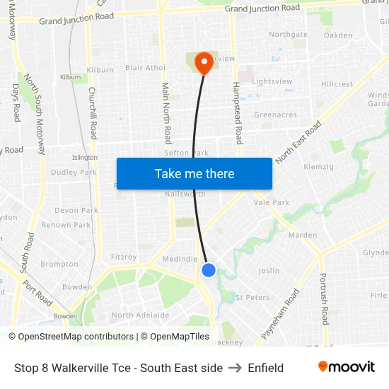 Stop 8 Walkerville Tce - South East side to Enfield map