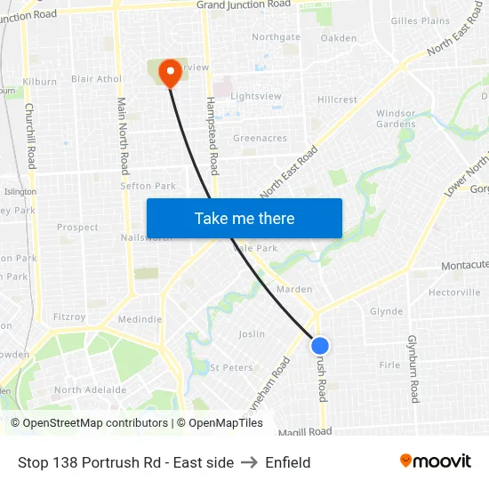 Stop 138 Portrush Rd - East side to Enfield map