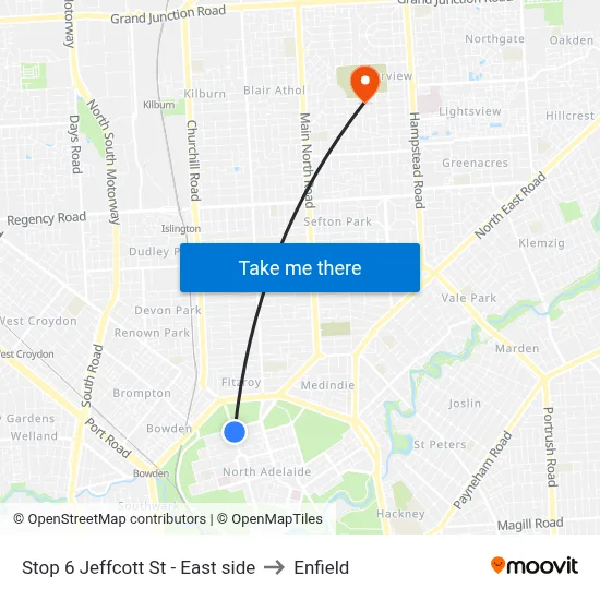Stop 6 Jeffcott St - East side to Enfield map
