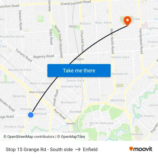 Stop 15 Grange Rd - South side to Enfield map