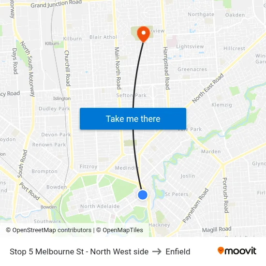 Stop 5 Melbourne St - North West side to Enfield map