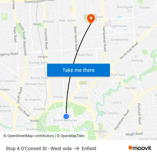 Stop 4 O'Connell St - West side to Enfield map