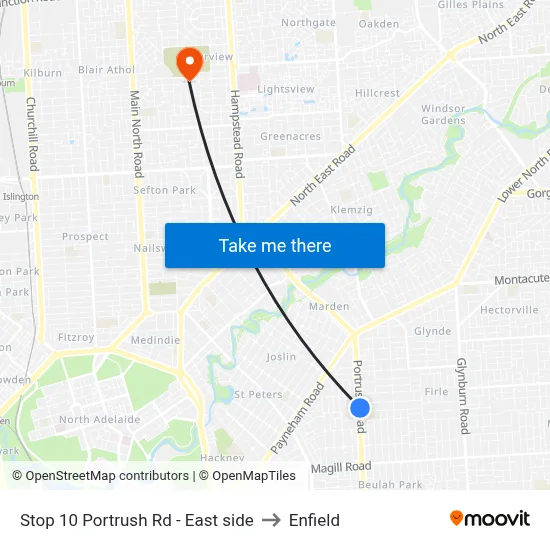 Stop 10 Portrush Rd - East side to Enfield map
