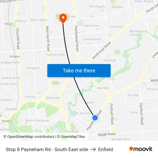 Stop 8 Payneham Rd - South East side to Enfield map