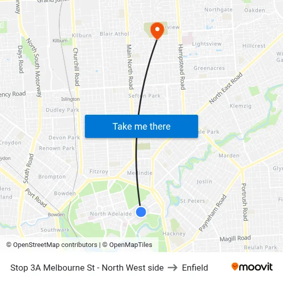Stop 3A Melbourne St - North West side to Enfield map