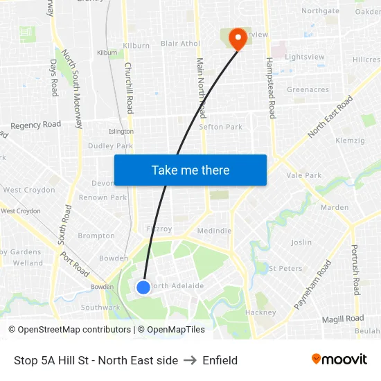 Stop 5A Hill St - North East side to Enfield map