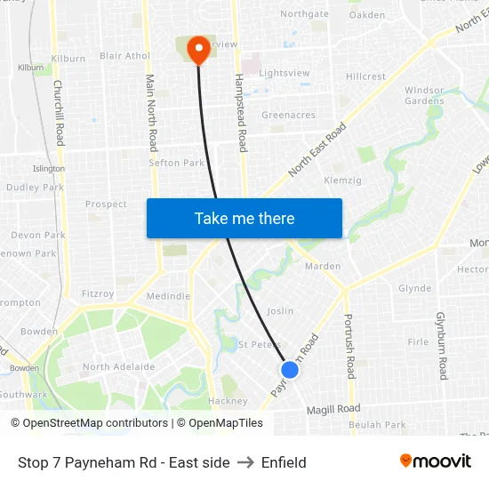 Stop 7 Payneham Rd - East side to Enfield map