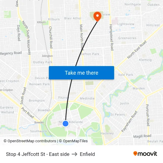 Stop 4 Jeffcott St - East side to Enfield map