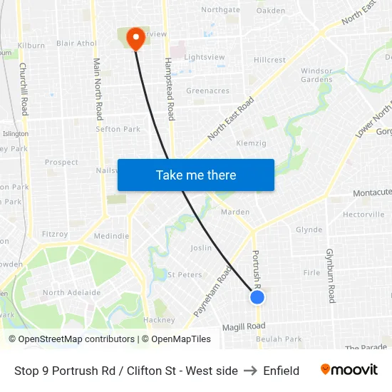 Stop 9 Portrush Rd / Clifton St - West side to Enfield map