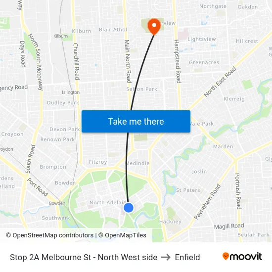 Stop 2A Melbourne St - North West side to Enfield map