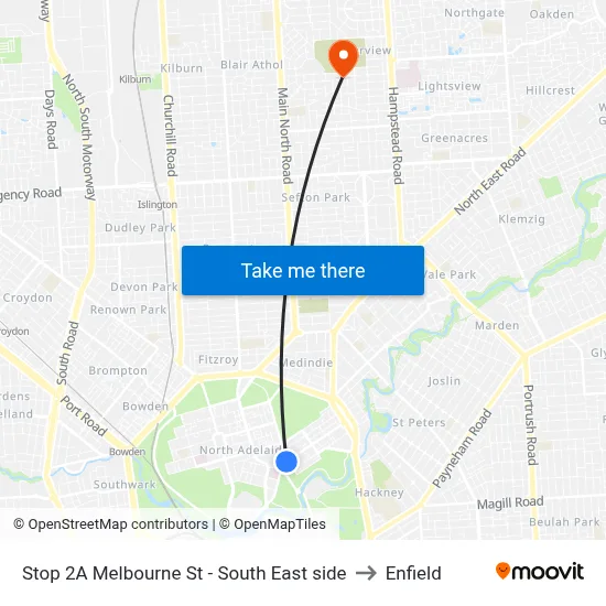 Stop 2A Melbourne St - South East side to Enfield map