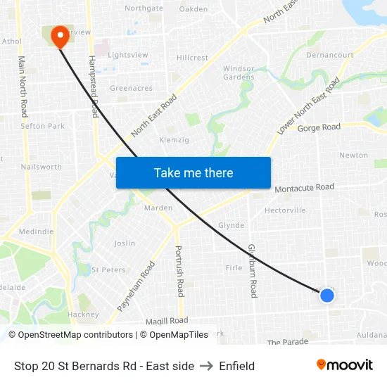 Stop 20 St Bernards Rd - East side to Enfield map