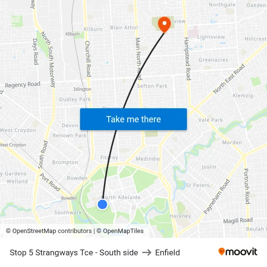 Stop 5 Strangways Tce - South side to Enfield map