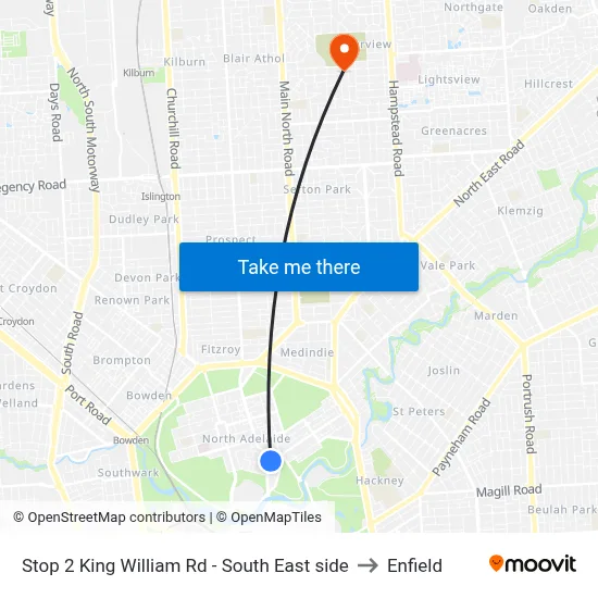 Stop 2 King William Rd - South East side to Enfield map
