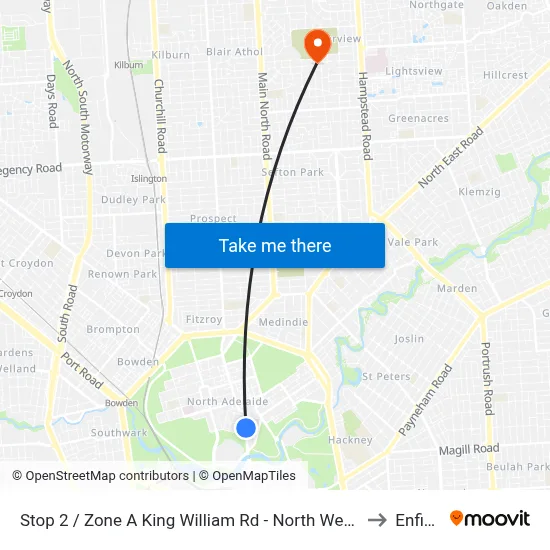 Stop 2 / Zone A King William Rd - North West side to Enfield map