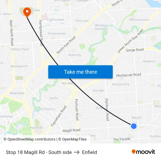 Stop 18 Magill Rd - South side to Enfield map