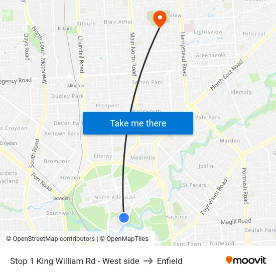 Stop 1 King William Rd - West side to Enfield map