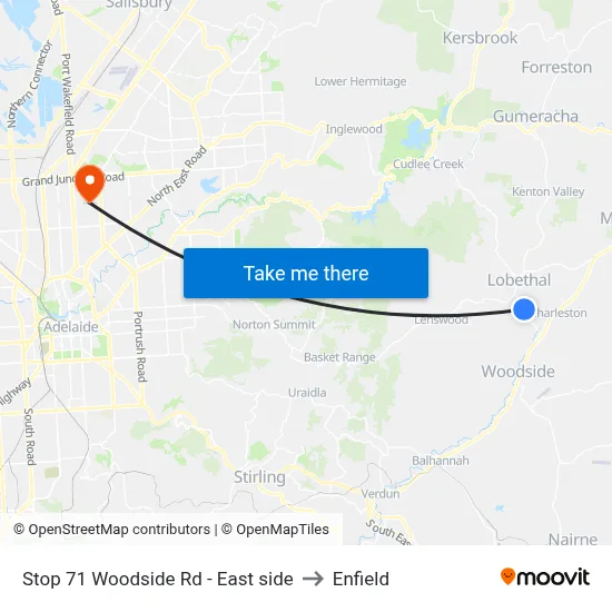 Stop 71 Lobethal Woodside Rd - North side to Enfield map