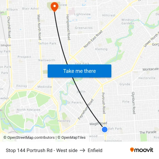 Stop 144 Portrush Rd - West side to Enfield map