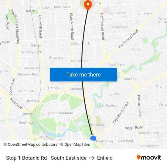 Stop 1 Botanic Rd - South East side to Enfield map