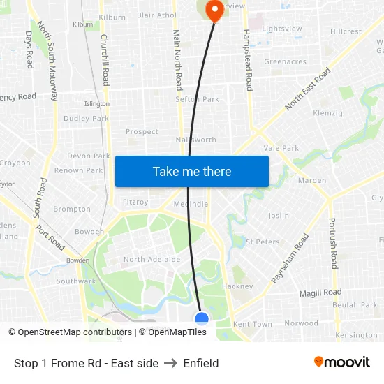 Stop 1 Frome Rd - East side to Enfield map