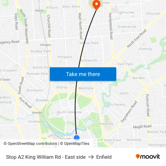 Stop A2 King William Rd - East side to Enfield map